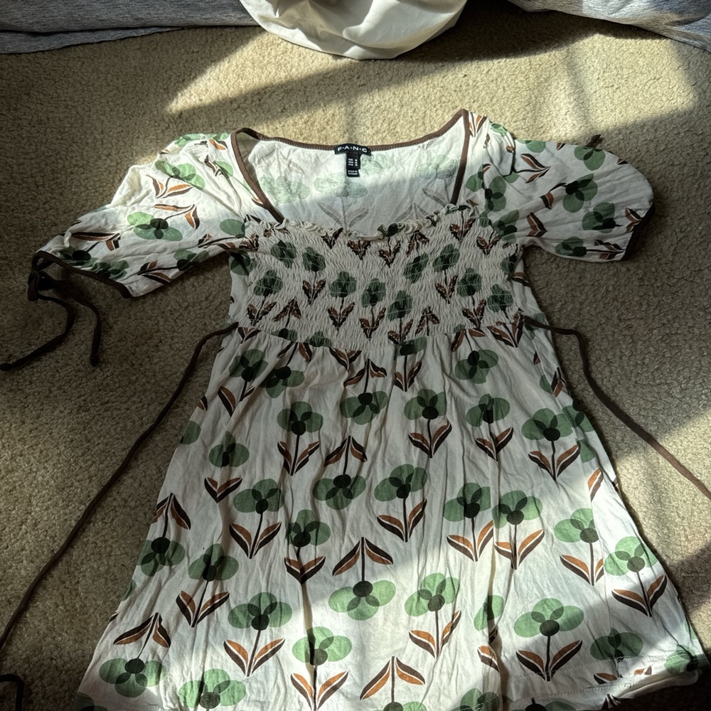 FANG Green and Brown Floral Top